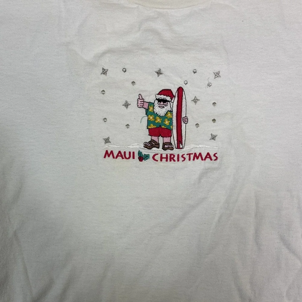 Vtg Maui Christmas‎ White Embroidered Single Stitch Holiday T Shirt Size XL